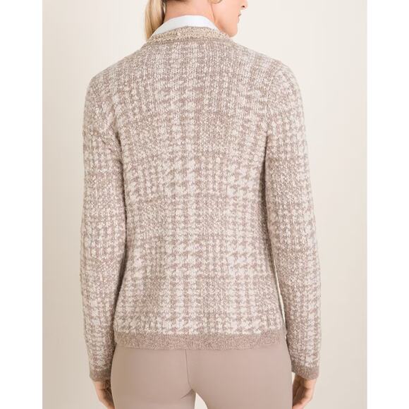 Chico's Novelty Yarn Detail Cardigan Sweater Womens Large Taupe Heather Neutral - Picture 4 of 10